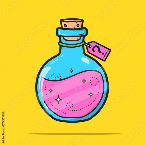 Magical glowing elixir of invisibility illustration, a mysterious purple fantasy potion vector icon.