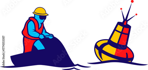 maritime mainstay dedicated worker secures essential navigational aid in place