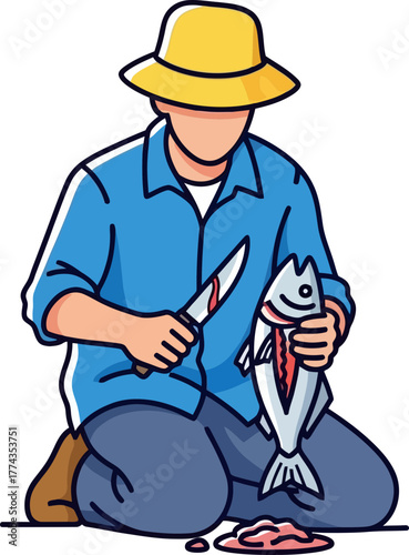 preparing the days catch, a traditional skill for fresh culinary delight