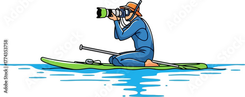 paddleboarder lenses wildlife, embracing calm waters for natures captivating, remote beauty