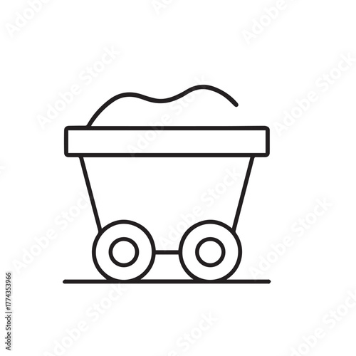Mining Cart Icon – Minimal Line Vector for Industrial, Resource, and Construction Themes