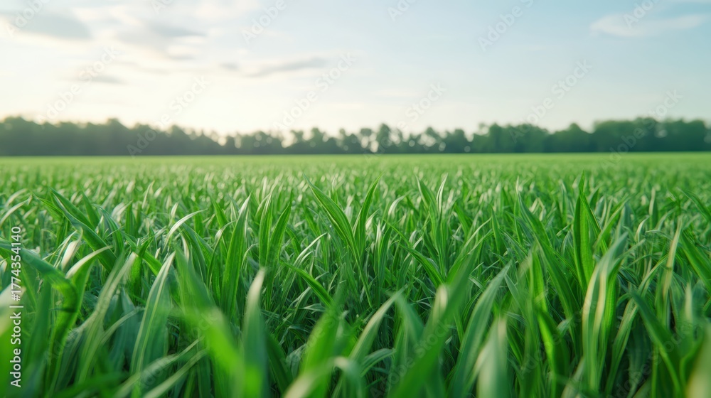 Obraz premium Vibrant green grass under a clear blue sky.