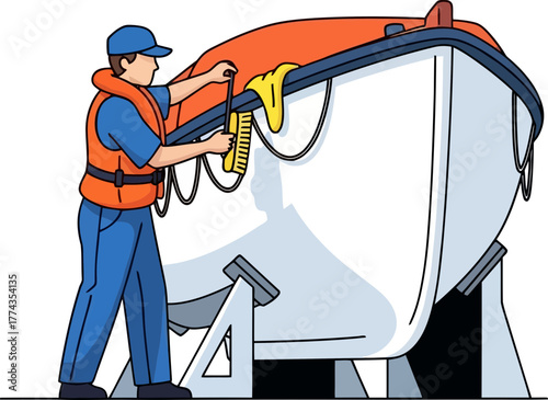 boat guardian meticulously maintaining vital safety equipment for secure voyages