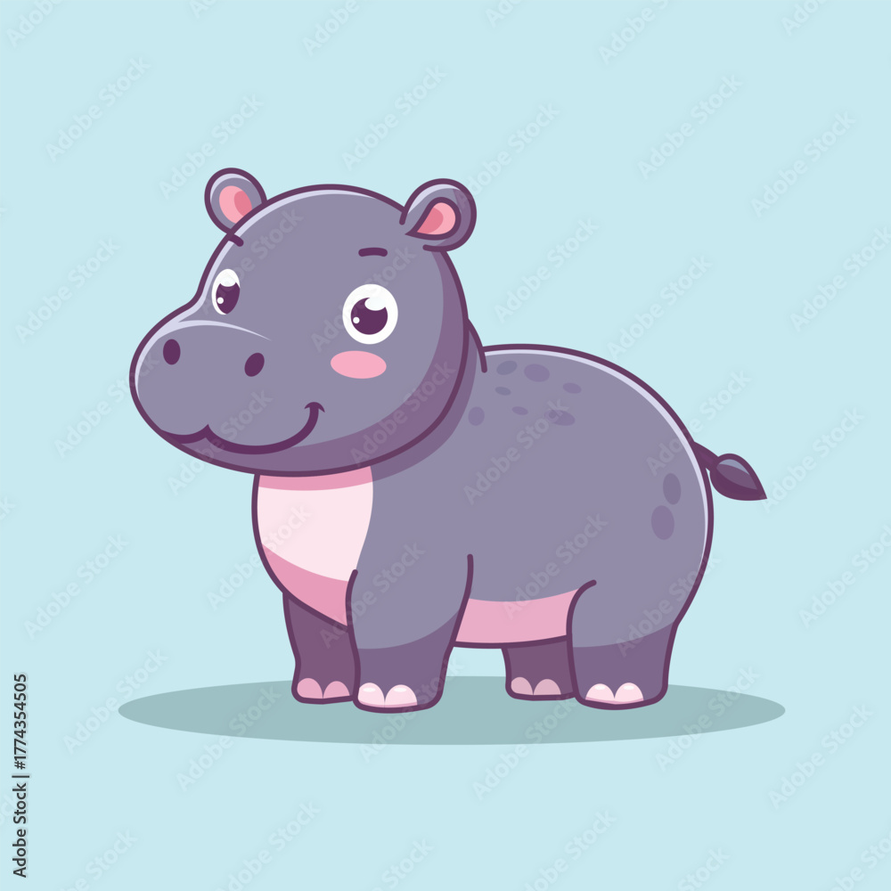 Fototapeta premium Cute Hippo Standing Cartoon Vector Icon Illustration. Animal Nature Icon Concept Isolated Premium Vector. Flat Cartoon Style