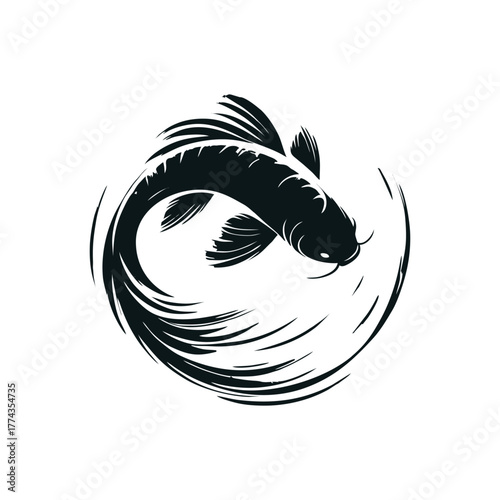 Koi Fish Ink Painting Design Element