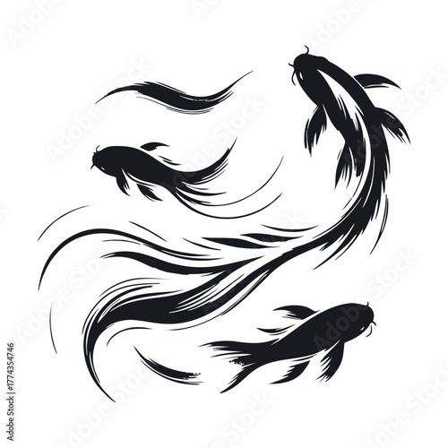 Brush Style Koi Fish Design Elements