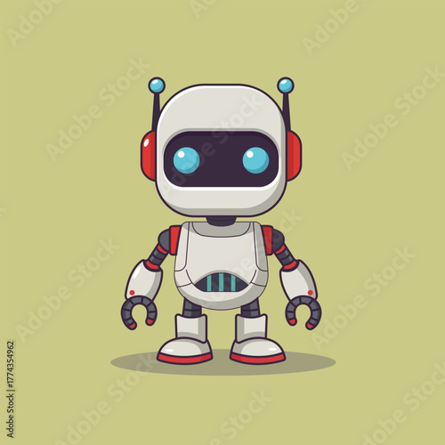 Cute Robot Cartoon Vector Icon Illustration. Science Technology Icon Concept Isolated Premium Vector. Flat Cartoon Style