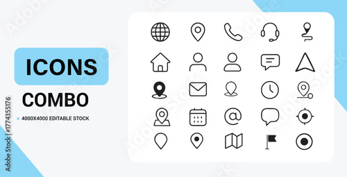 Contact information icons combo isolated on white background