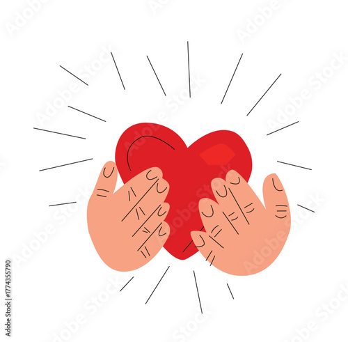 protecting the heart with bare hands, valentine concept, love vector illustration