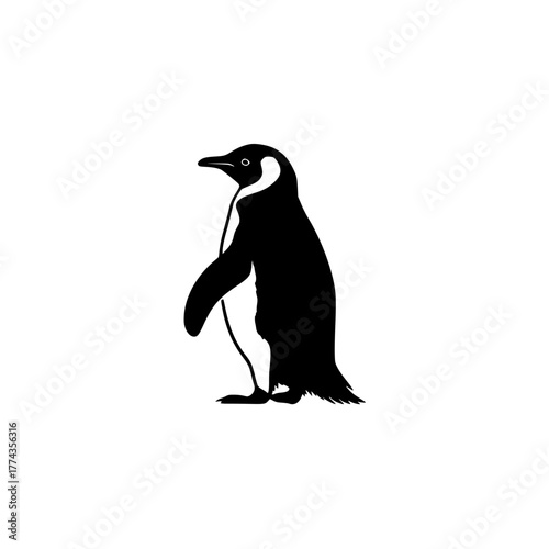 Elegant emperor penguin silhouette stands confidently, perfect for branding or nature designs
