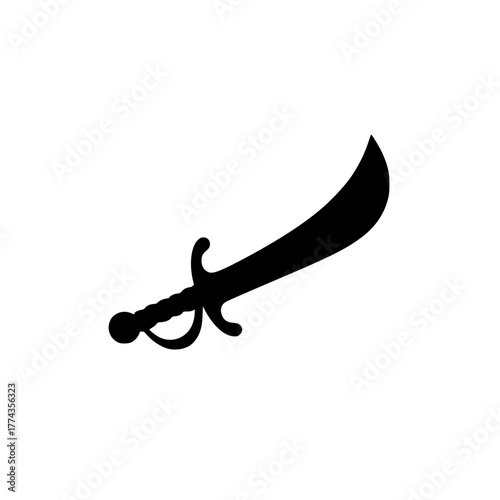 Dramatic scimitar silhouette, bold and stylized for historical themes or adventure designs