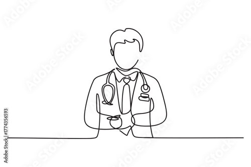 Continuous one line drawing Online doctor and telemedicine concept. Single line draw design. one line Icon drawing with white background