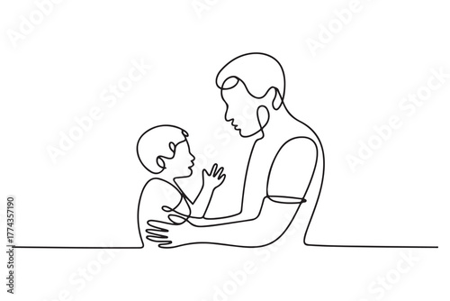 Parent-child relationship, communication concept. Single line draw design. one line Icon drawing with white background