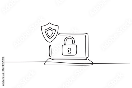One continuous line drawing of Digital Security concept. one line Icon drawing with white background