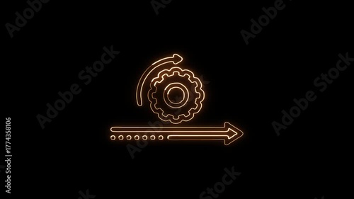 Glowing neon Cogwheel icon animation. HD animated outline mechanical gear rotation and settings video loop