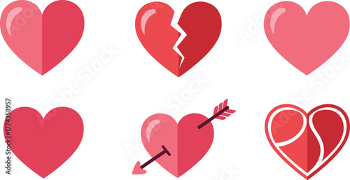 Collection of diverse heart shapes symbolizing love romance and emotional connection presented in various styles