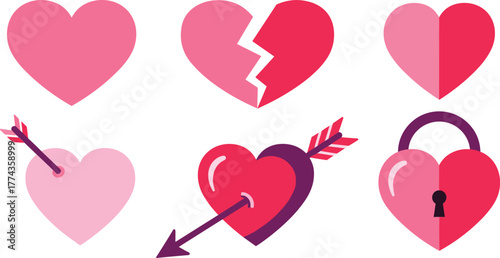 Collection of heart symbols representing love loss and relationships valentine's day icons