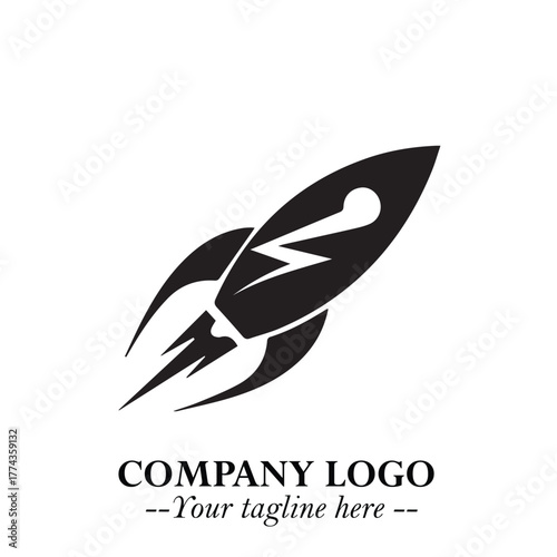 Rocket Logo Symbol in Black on the White Background with Modern Futuristic Space Design