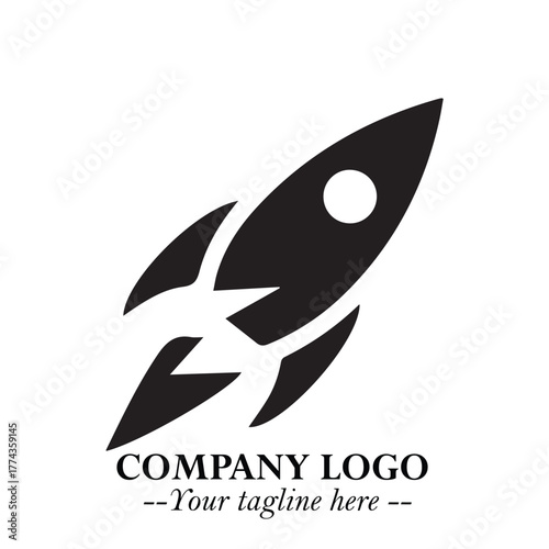 Rocket Logo Symbol in Black on the White Background with Modern Futuristic Space Design