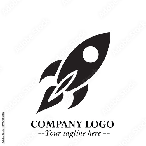 Rocket Logo Symbol in Black on the White Background with Modern Futuristic Space Design