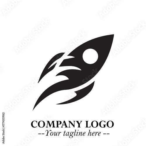 Rocket Logo Symbol in Black on the White Background with Modern Futuristic Space Design