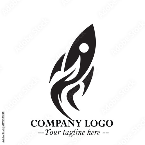 Rocket Logo Symbol in Black on the White Background with Modern Futuristic Space Design