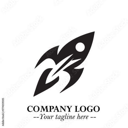 Rocket Logo Symbol in Black on the White Background with Modern Futuristic Space Design