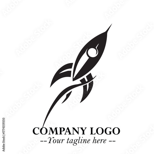 Rocket Logo Symbol in Black on the White Background with Modern Futuristic Space Design