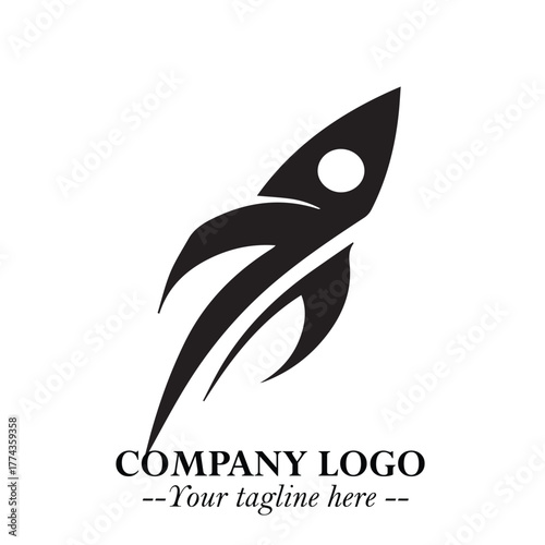 Rocket Logo Symbol in Black on the White Background with Modern Futuristic Space Design