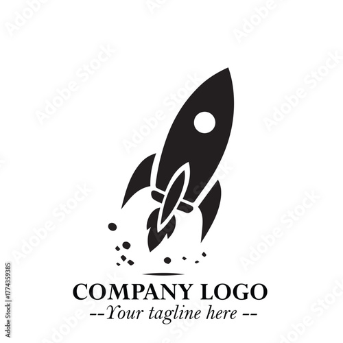 Rocket Logo Symbol in Black on the White Background with Modern Futuristic Space Design