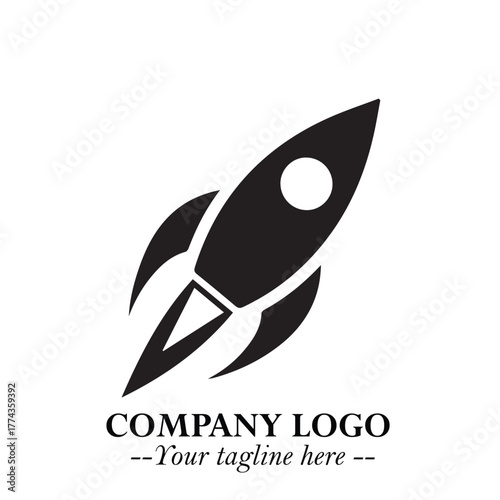 Rocket Logo Symbol in Black on the White Background with Modern Futuristic Space Design