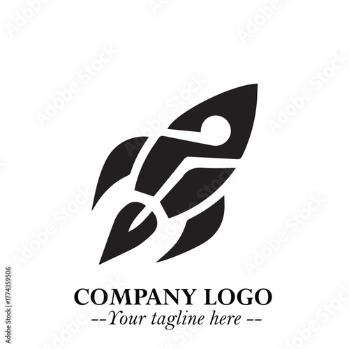 Rocket Logo Symbol in Black on the White Background with Modern Futuristic Space Design