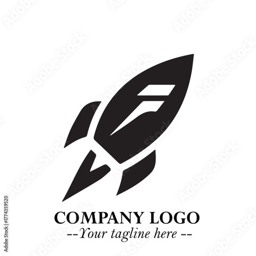 Rocket Logo Symbol in Black on the White Background with Modern Futuristic Space Design
