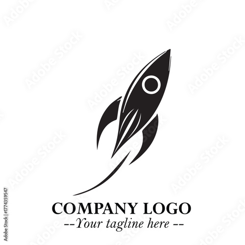 Rocket Logo Symbol in Black on the White Background with Modern Futuristic Space Design