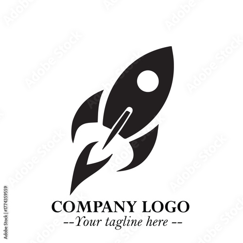 Rocket Logo Symbol in Black on the White Background with Modern Futuristic Space Design