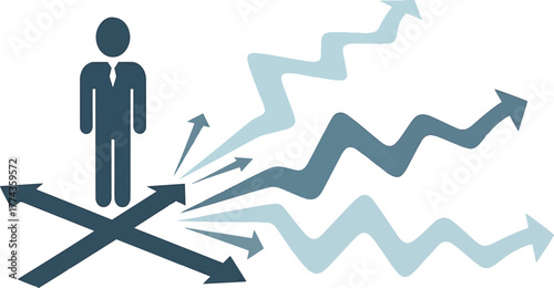 Stick Figure at Crossroads Dilemma. 