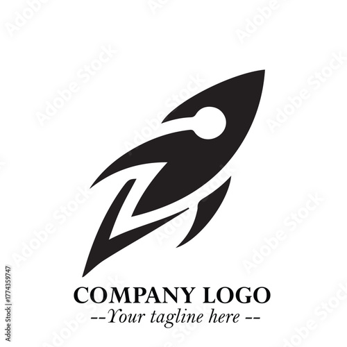 Rocket Logo Symbol in Black on the White Background with Modern Futuristic Space Design