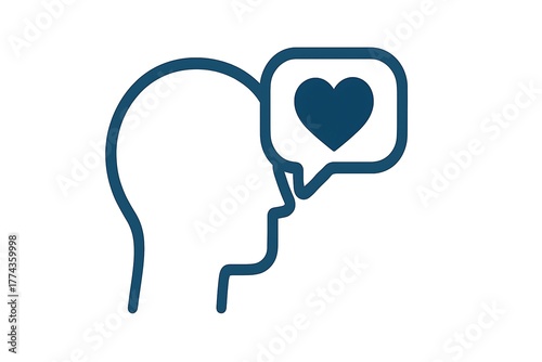 Talking head with heart bubble relationship therapy vector icons illustration on white.
