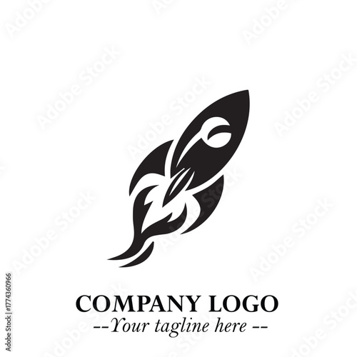 Rocket Logo Symbol in Black on the White Background with Modern Futuristic Space Design