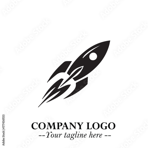 Rocket Logo Symbol in Black on the White Background with Modern Futuristic Space Design