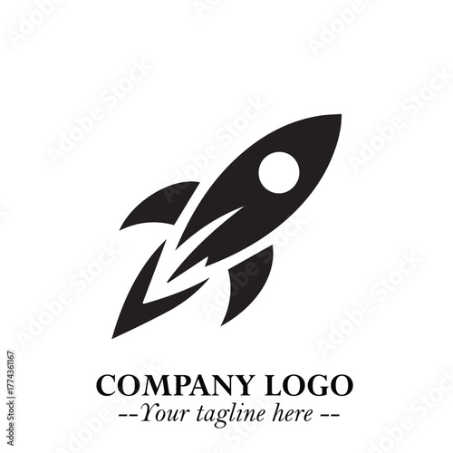 Rocket Logo Symbol in Black on the White Background with Modern Futuristic Space Design