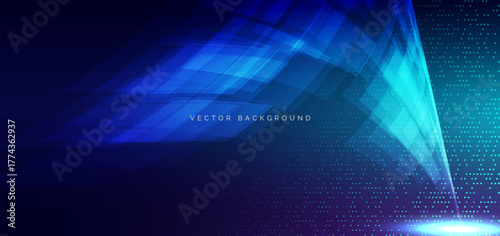 Abstract geometric lines speed on dark blue backgroung with dot glowing decor.