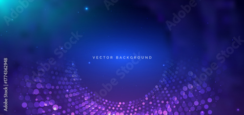 Dotted glowing and blur on blue background. Big data communication network concept.