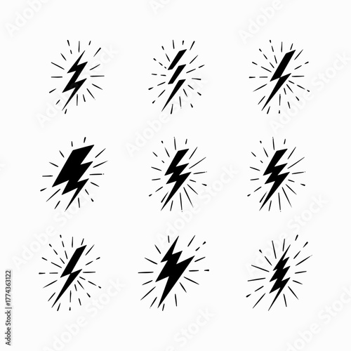 Thunder and bolt lighting flash vector collection set.