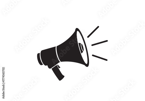 A simple black megaphone icon silhouette in a white background