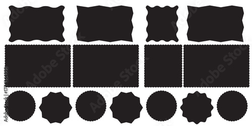 Square silhouette shapes with scallop and zigzag edges. Geometric squared wavy frames set.