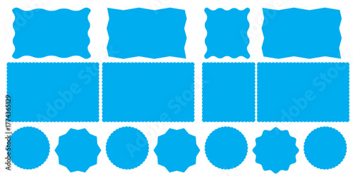 Square silhouette shapes with scallop and zigzag edges. Geometric squared wavy frames set.