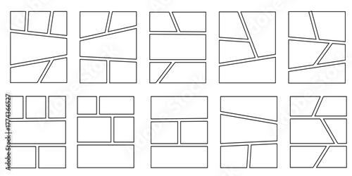 Moodboard photo gallery with mosaic montage and pattern design for composition banner or background album illustration. Square board template and collage grid with frame mockup shape tile brochure.