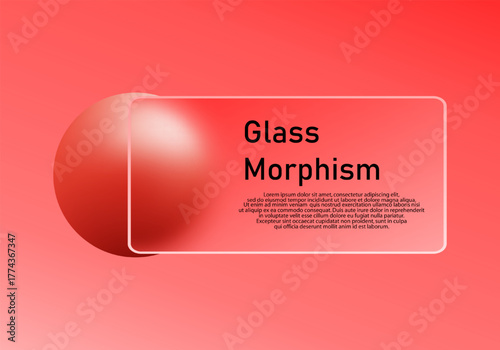 Glass morphism style demonstration on a red-pink gradient background with text. Eps 10