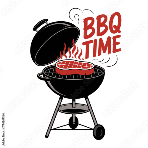 Grilling Steak on BBQ Grill with Smoke
